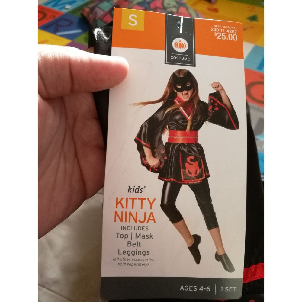 Target Kids Kitty Ninja Halloween Costume Size S Small 4-6 Black Red Mask Set
